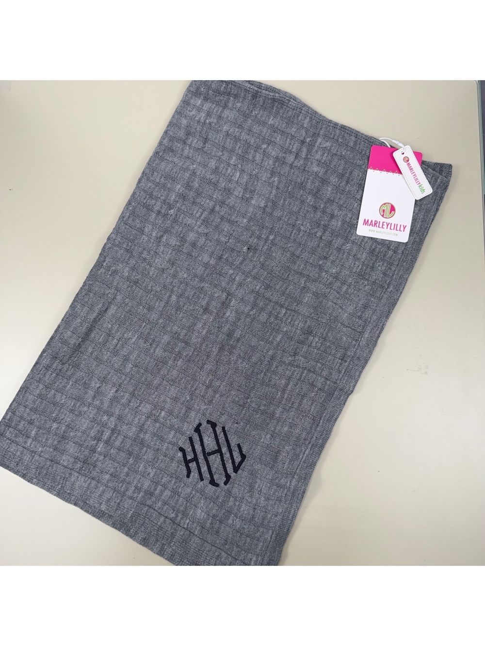 NWT Marleylilly Kids Heather Gray Cable Knit Monogram Poncho Youth HHL